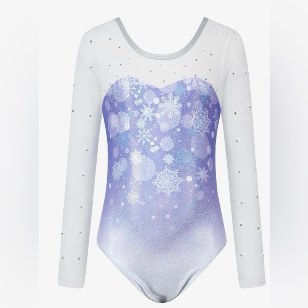Girls' White and Lavender Sparkle Long-Sleeve Leotard